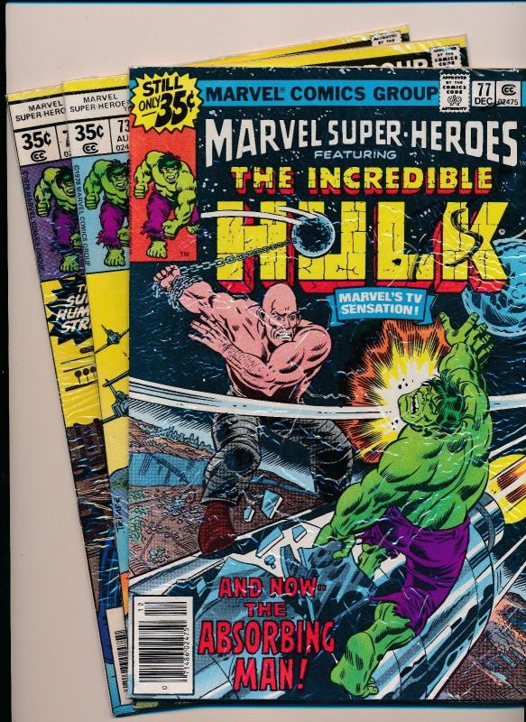 Marvel Super Heroes Featuring THE INCREDIBLE HULK #71/73/77 VG (SRU582)