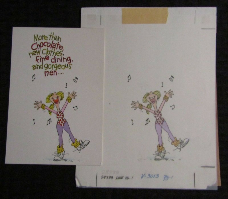 HAPPY VALENTINES DAY Cartoon Woman 6.5x85 Greeting Card Art #V3013 w/ 4 Cards