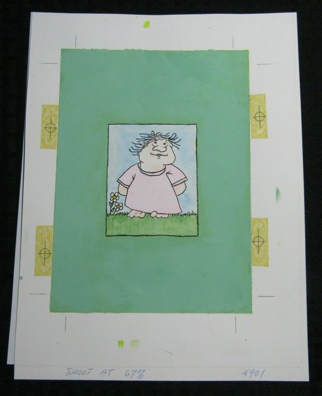 MOTHERS DAY Cartoon Woman in Pink Dress 8.5x11 Greeting Card Art #4901