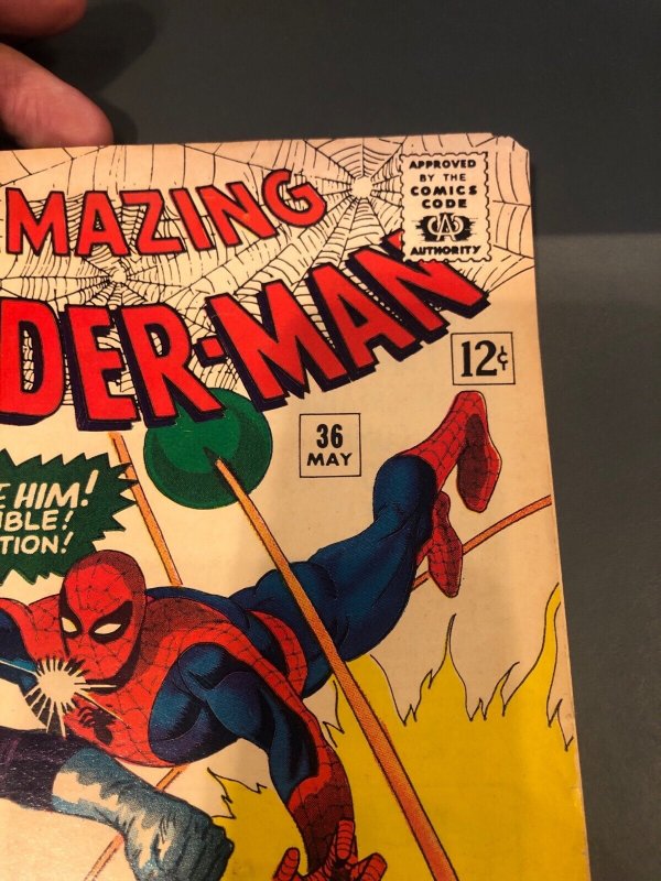 AMAZING SPIDER-MAN #36 EARLY SILVER AGE 1966, 1ST LOOTER, THWIP KEY COMIC!!