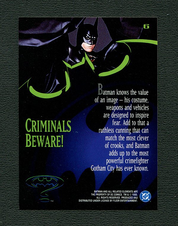 Batman Forever Card #6 ( Mint ) / Val Kilmer / 1995 Fleer