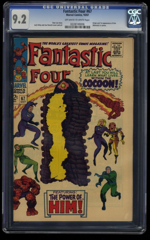 Fantastic Four #67 CGC NM- 9.2 Off White to White 1st HIM / Warlock!