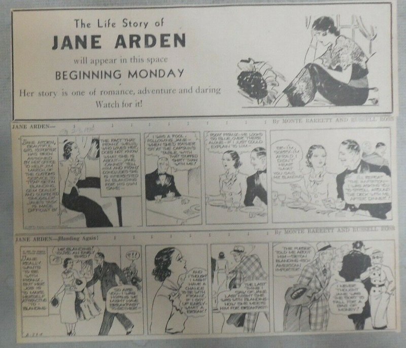 (50) Jane Arden Dailies by Ross from 2-3,1936  Size: 3 x 10 inches with Intro