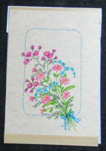MOTHERS DAY Magenta Pink & Blue Flowers 5.5x8 Greeting Card Art #MD507
