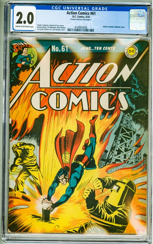 Action Comics #61 (1943) CGC 2.0!  Cream to OW Pages! Coupon missing from page 7