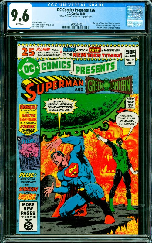 DC Comics Presents #26 CGC Graded 9.6 1st app. of New Teen Titans in preview ...