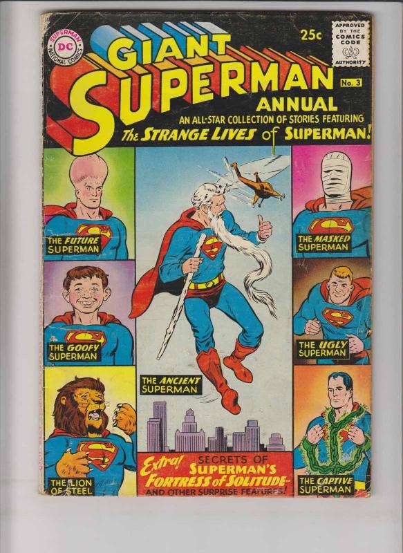Superman Annual #3 VG- summer 1961 - strange lives of superman - ugly future