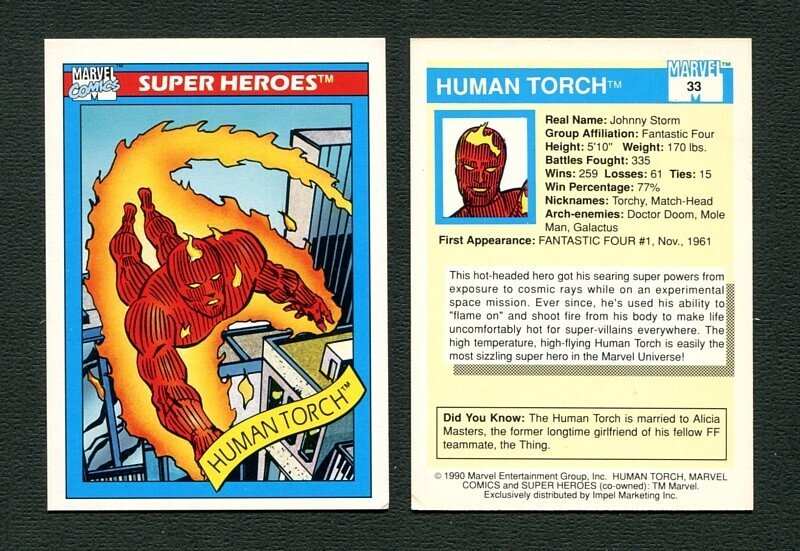 1990 Marvel Comics Card  #33  (Human Torch)   NM