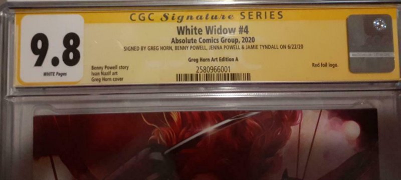 White Widow # 4 Greg Horn Variant Cover A Signed 4X CGC 9.8 SS 