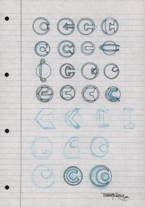 C Icon/Logo Designs On Ruled Paper - Signed Art By Barry Kitson - 2023