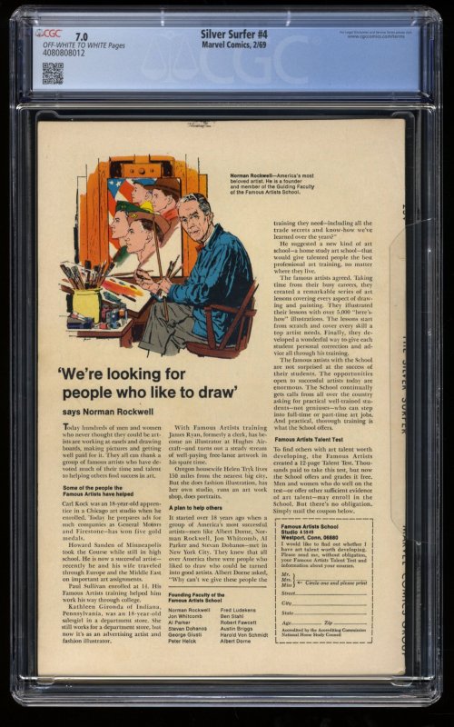 Silver Surfer #4 CGC FN/VF 7.0 Off White to White vs Thor! Loki Appearance!