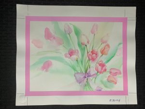 JUST FOR YOU Pink Flowers and Color Rough 2pcs 14x11 Greeting Card Art #3094