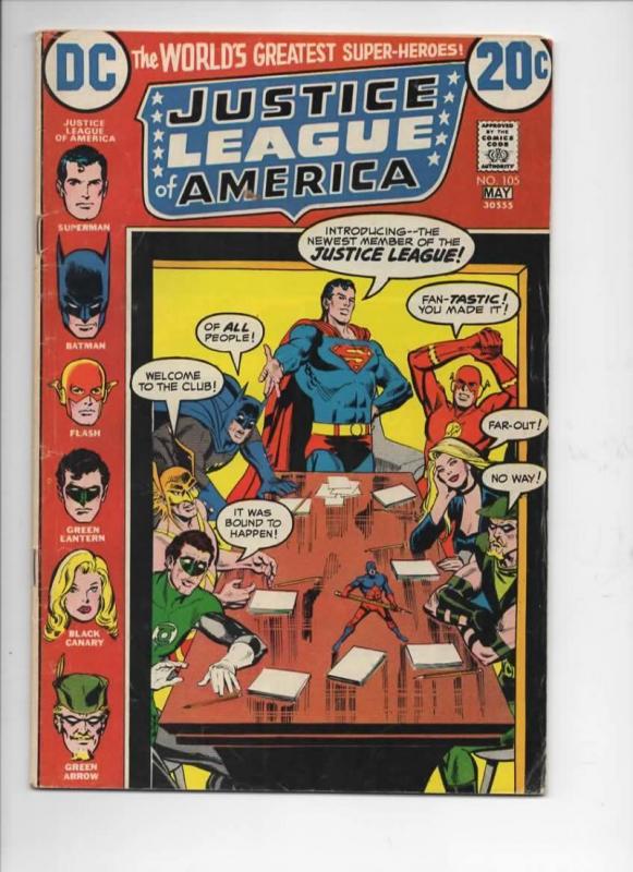 JUSTICE LEAGUE OF AMERICA #105, VG, Superman, Batman, Flash, Atom, DC, 1973