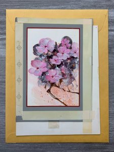 WEDDING ANNIVERSARY Painted Pink Flowers 7x10 Greeting Card Art WA7178