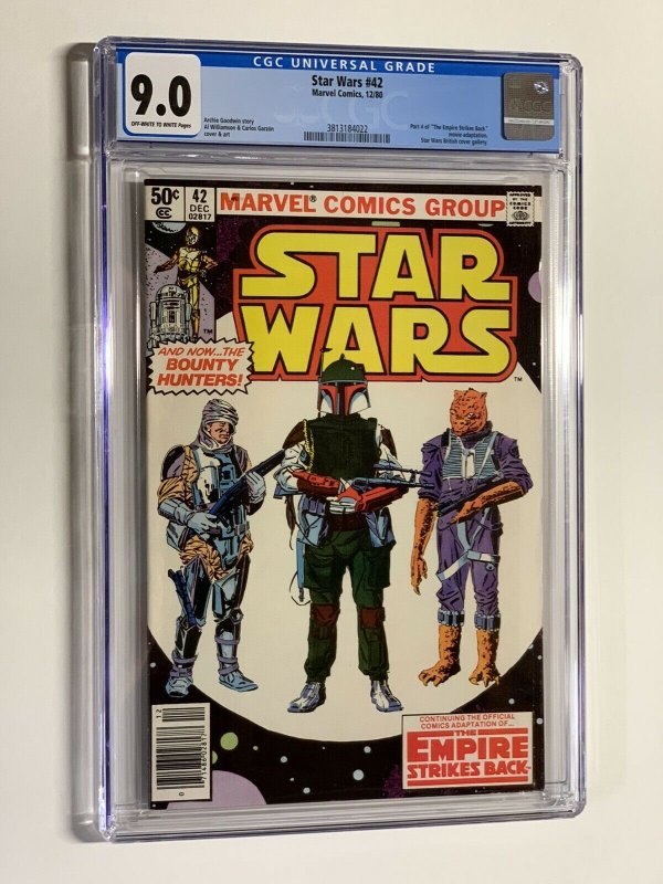 Star Wars 42 cgc 9.0 ow/w pages 1st boba fett marvel 1980