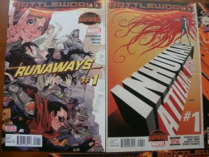 9 Marvel BATTLEWORLD Comic: RUNAWAYS #1 INHUMANS #1 4 5 GHOST RACERS KUNG FU 3 4