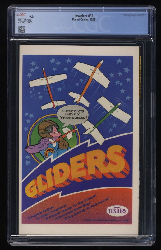 Invaders #33 CGC NM- 9.2 Thor Captain America Human Torch! Jack Kirby!