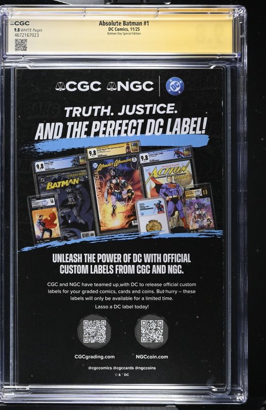 ABSOLUTE BATMAN #1 DC COMICS BATMAN DAY 2X SIGNED DRAGOTTA/SNYDER CGC SS 9.8 NM