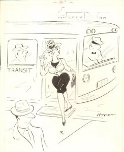 Babe Bus Stop Gag - Humorama 1965 art by Lowell Hoppes