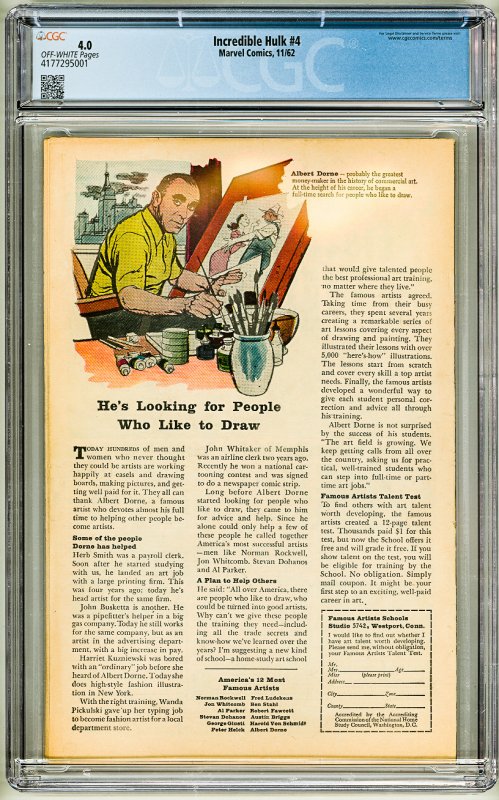 The Incredible Hulk #4 (1962) CGC 4.0! OW Pages!