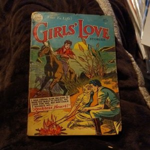 GIRLS LOVE STORIES #25 1953-ROMANCE-MOODY LOVE TRIANGLE golden age camping cover