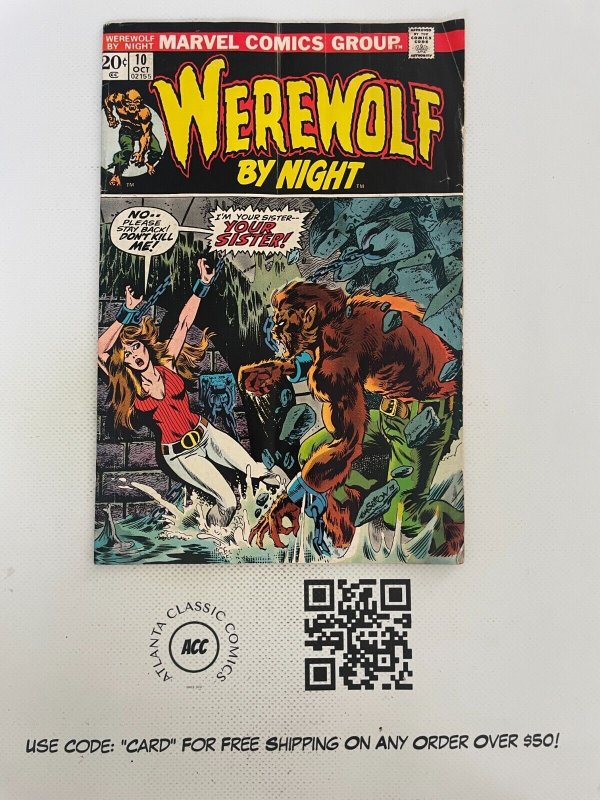Werewolf By Night # 10 VG/FN Marvel Comic Book Horror Fear Monster Scary 8 J224