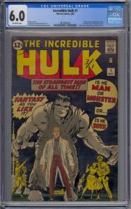 INCREDIBLE HULK #1 CGC 6.0 ORIGIN 1ST HULK RICK JONES GENERAL ROSS JACK KIRBY