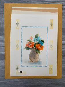 WITH ALL THE BEST Orange & Blue Flowers in Vase 7x10 Greeting Card Art C9215