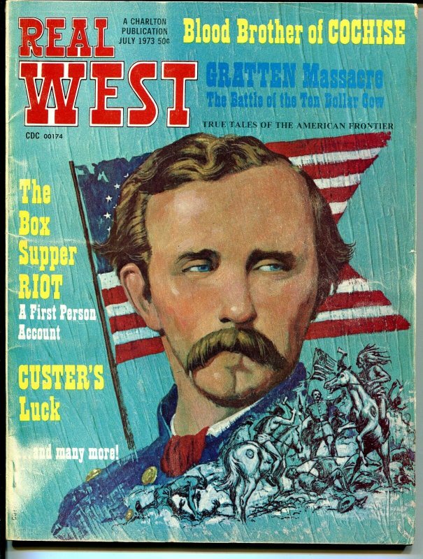 Real West 7/1973-Custers Battle Flag cover-Blood Brother of Cochise-VG+