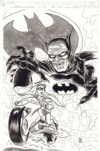 Batman The Audio Adventures #3 Cover - Demon Batman vs Robin art by Mike Allred