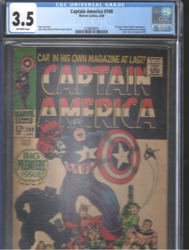 CAPTAIN AMERICA 100 CGC 3.5!! 1st in Title!! LOOKS MUCH NICER!