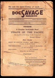 PULP:  DOC SAVAGE-JULY 1933-PIRATE OF THE PACIFIC FR