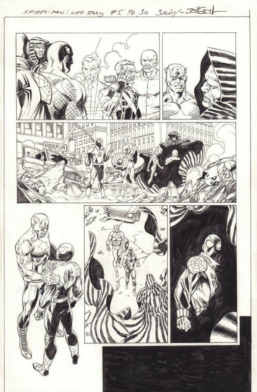 Spider-Man: Life Story #5 p.30 Spidey, Cloak, Captain America art by Mark Bagley