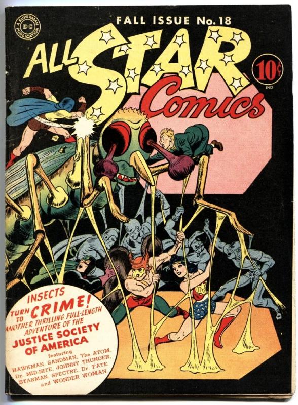 ALL STAR COMICS #18 Sandman. Wonder Woman. Spectre. High Grade. 1943