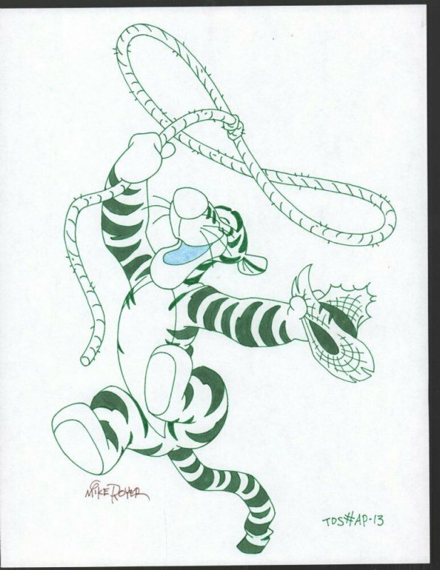 Winnie-the-Pooh Disney Green Ink Drawing - Tigger the Tiger Lasso by Mike Royer
