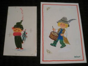 MERRY CHRISTMAS Little Drummer Boy & Elf 2pcs 3.5x5.5 Greeting Card Art #57 3755