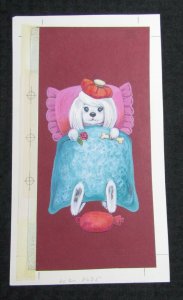 GET WELL SOON SIck Puppy with Blanket Ice Pack 6.25x11 Greeting Card Art #C8635