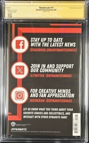 THUNDERCATS #11 DYNAMITE 2024 LUCIO PARRILLO SIGNED METAL VARIANT CGC SS 9.6 NM