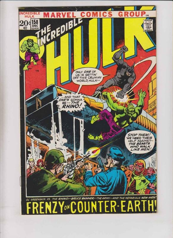 Incredible Hulk #158 FN steve gerber - herb trimpe - rhino - adam warlock 1972