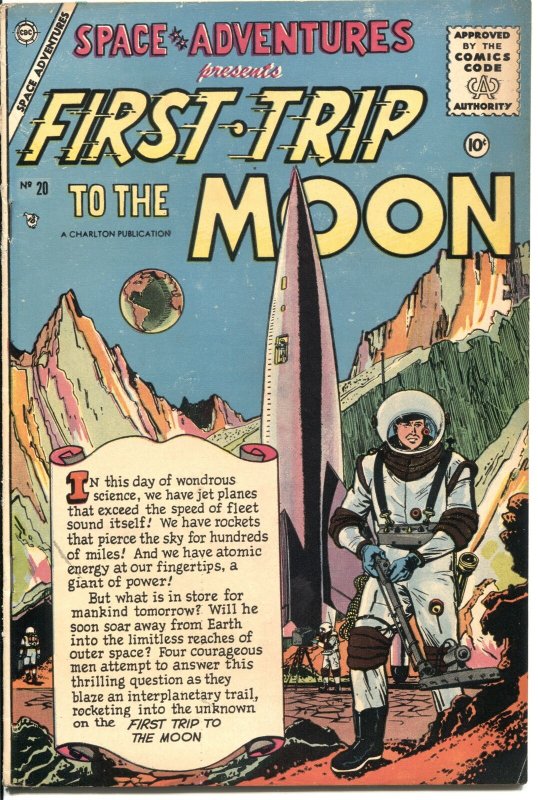 SPACE ADVENTURES #20-1956-CHARLTON-FIRST TRIP TO THE MOON-ROCKET COVER-HY GRADE