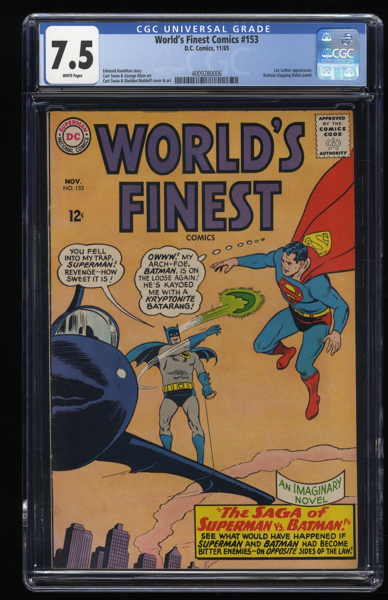 World's Finest Comics #153 CGC VF White Pages Batman Slaps Robin Meme!  | Comic Books - Silver Age, DC Comics, Superman, Superhero / HipComic