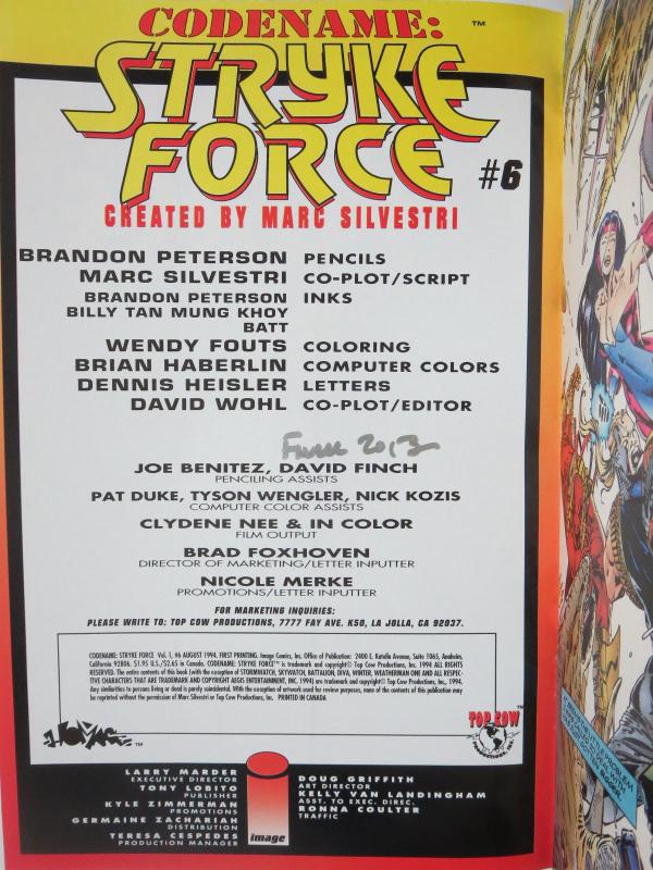 Codename: Stryke Force #6 (Image 1994) Signed by David Finch 1st Published Work