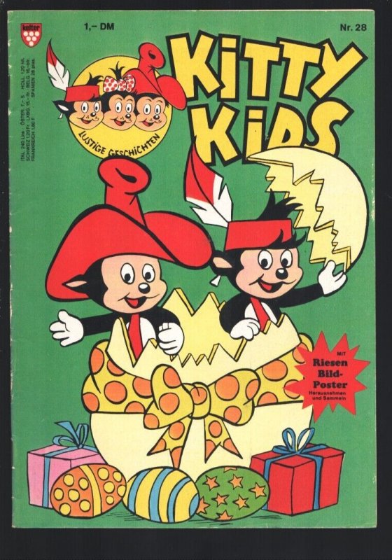 Kitty Kids #28 1980's-Cartoon type humor-German edition-Poster still attached-FN