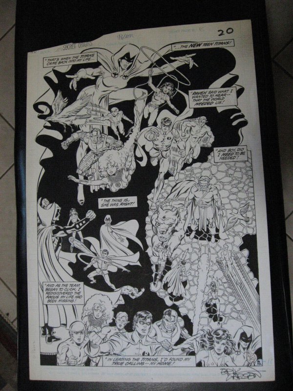 PEREZ LARSEN SPLASH PAGE SIGNED SECRET ORIGINS RAVEN TEEN TITANS 