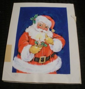 MERRY CHRISTMAS Santa Claus w/ Candle & Thumbs Up 7x9 Greeting Card Art #893