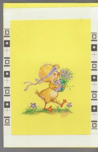 EASTER GRANDMA Cute Chick w/ Bandana & Flowers 6x9 Greeting Card Art #E2330