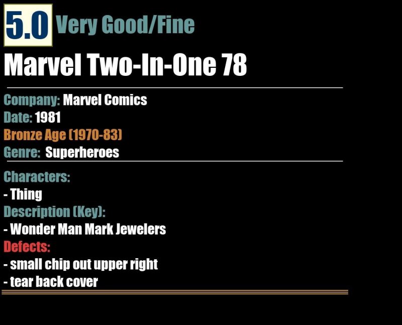 Marvel Two-In-One 78 (1981) VG/FN Wonder Man Mark Jewelers