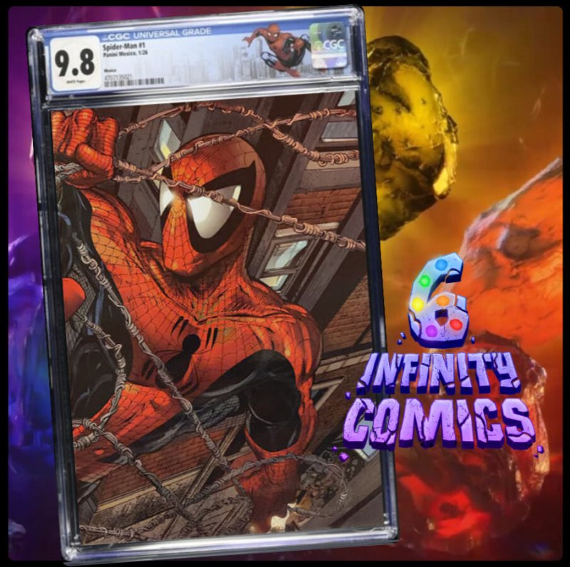 SPIDER-MAN #1 CGC 9.8 ? VIRGIN PANINI MEXICO FOIL CUSTOM SPIDER-MAN LABEL