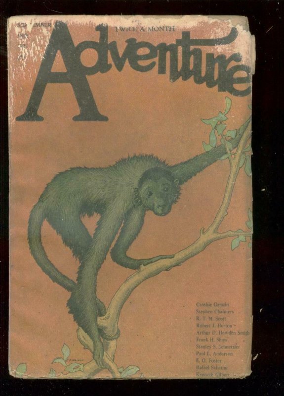 ADVENTURE PULP-SEPT 18 1921-RARE MONKEY COVER-SABATINI  FR/G