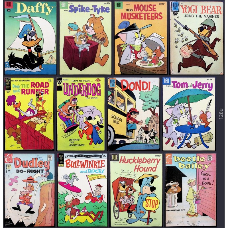 Vintage Cartoon Comic Book 12x Lot: Daffy Duck, Tom & Jerry, Yogi Bear Rocky